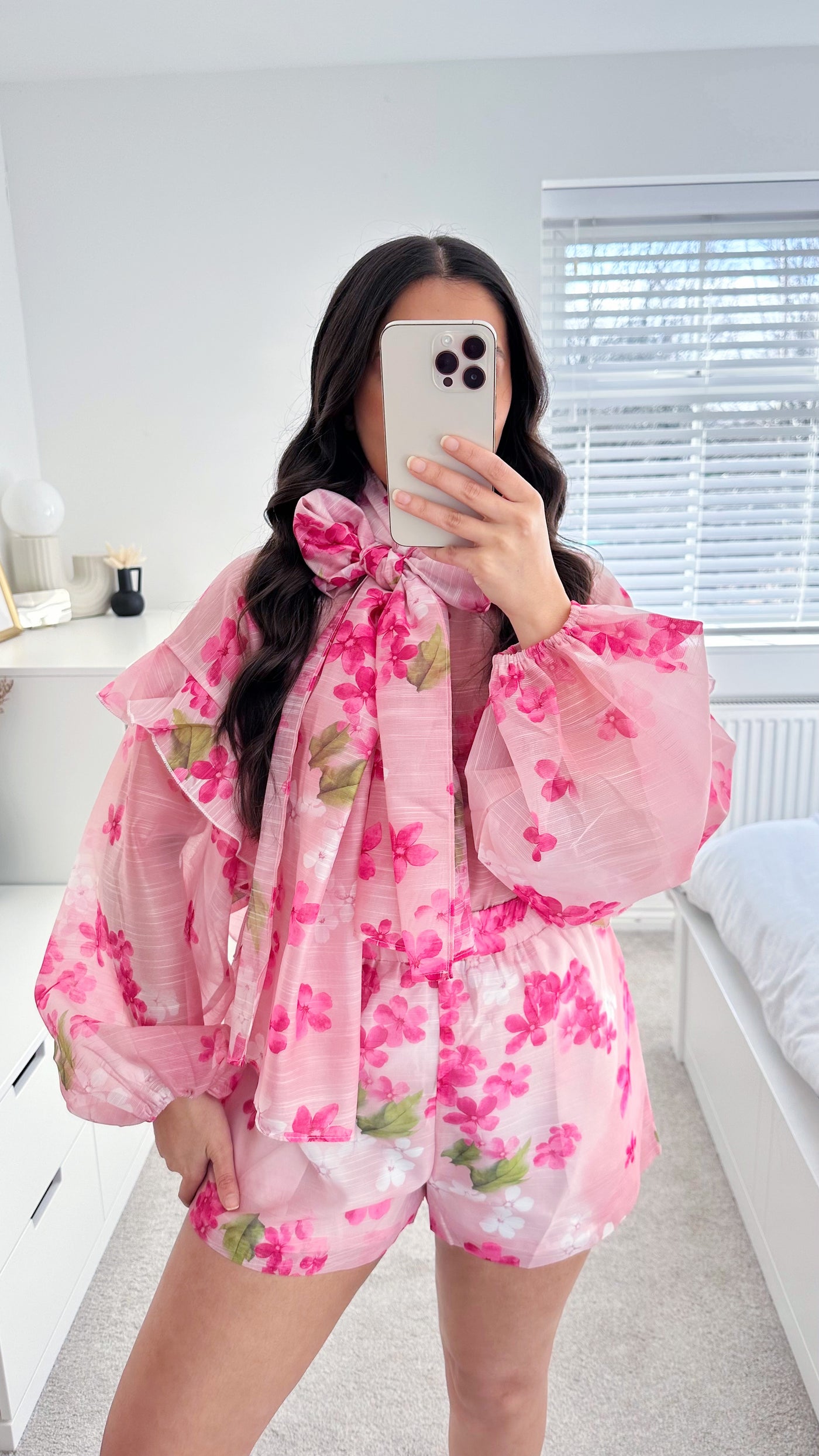 Floral Bow Blouse and Shorts Co-Ord - PINK