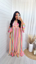 Aztec Embroidered Maxi Dress - PINK/ORANGE