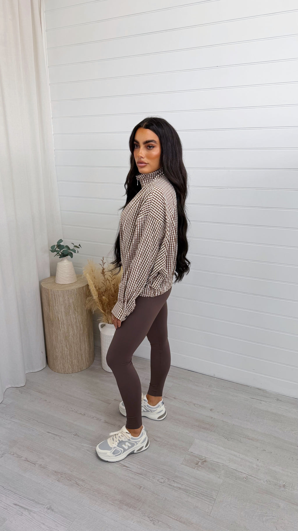 Lightweight Check Bomber Jacket - CREAM/BROWN