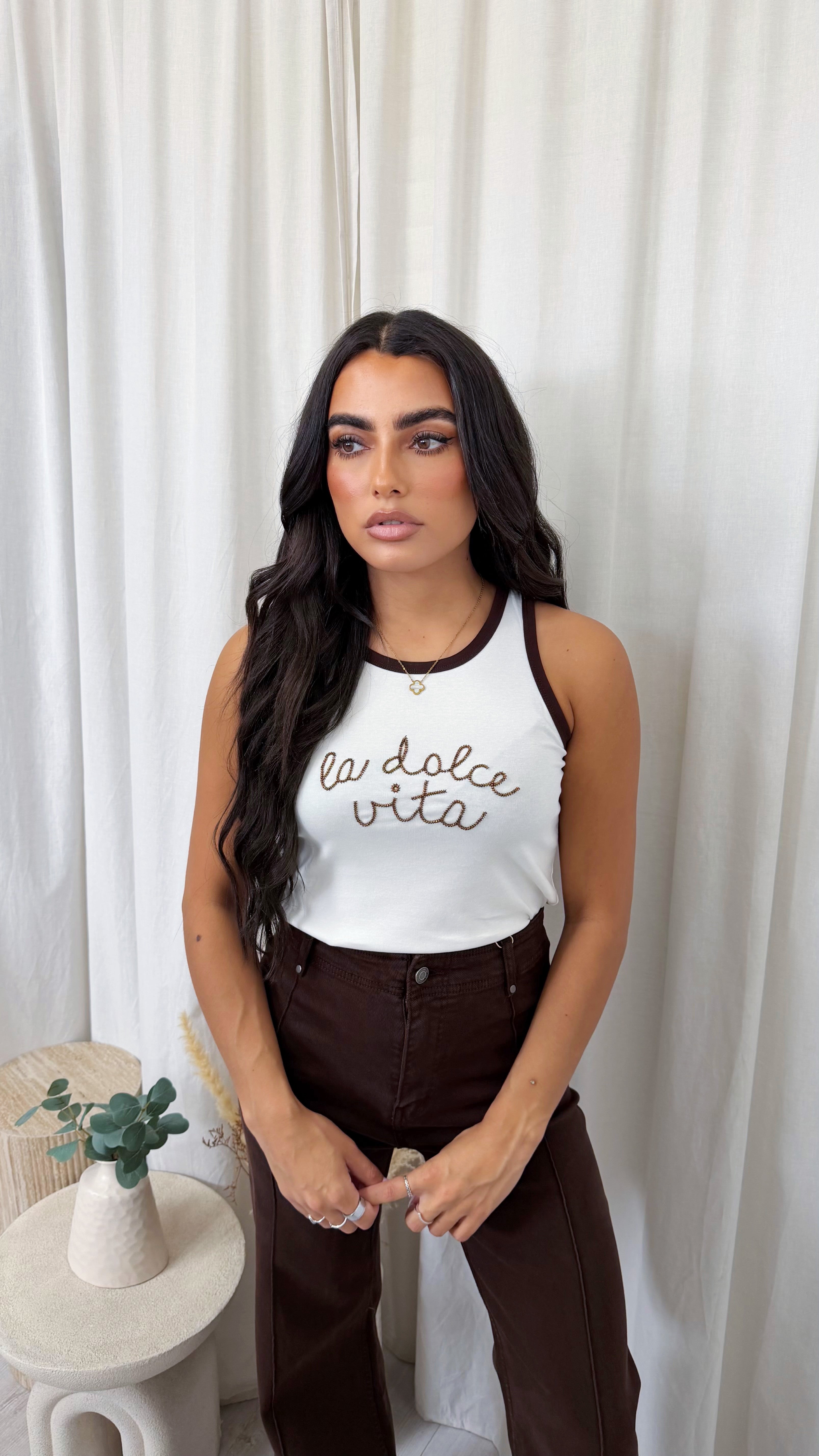 La Dolce Vita Beaded Vest Top - WHITE