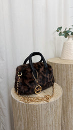 Top Handle Mini Faux Fur Bag - LEOPARD PRINT