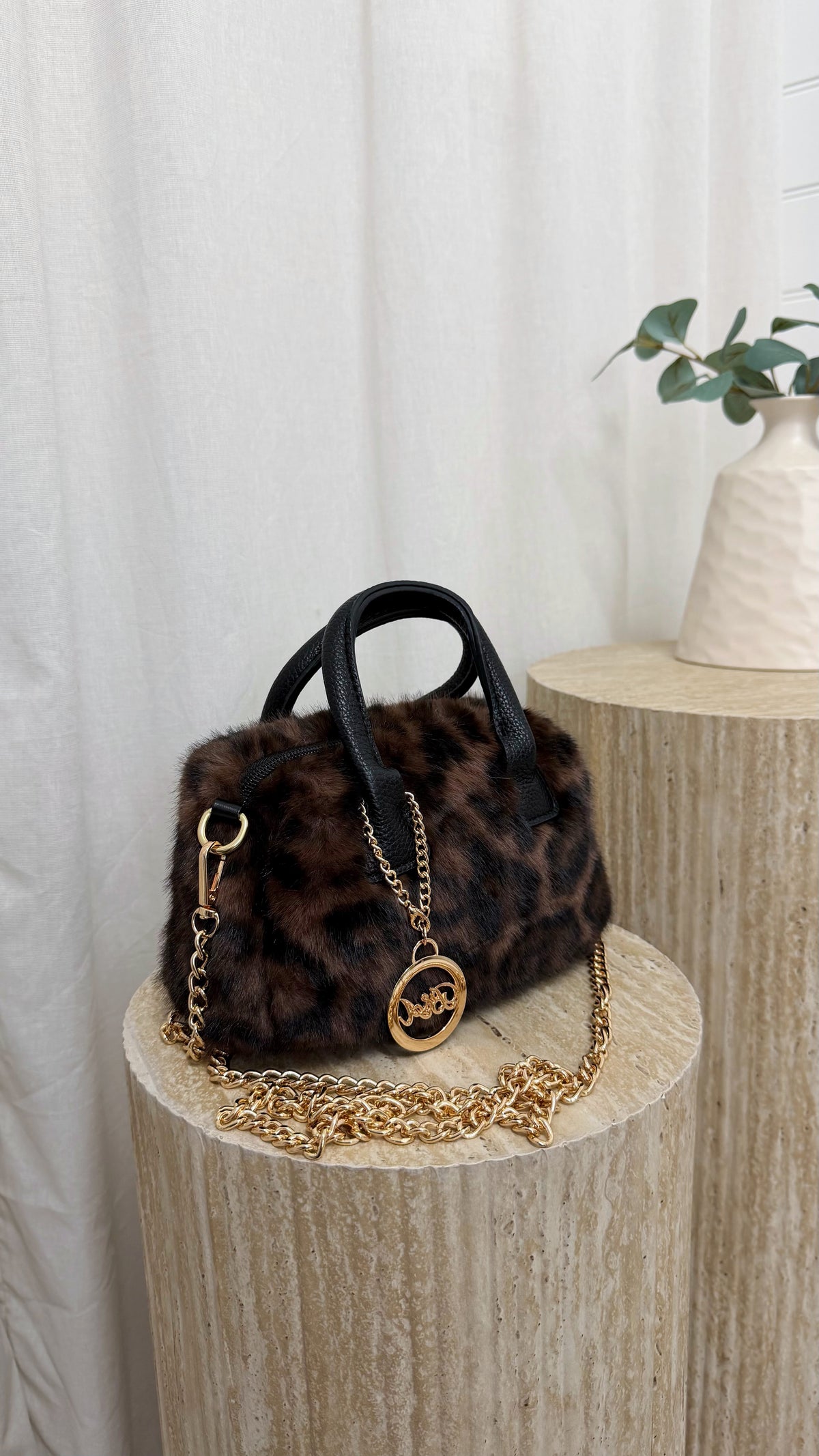 Top Handle Mini Faux Fur Bag - LEOPARD PRINT