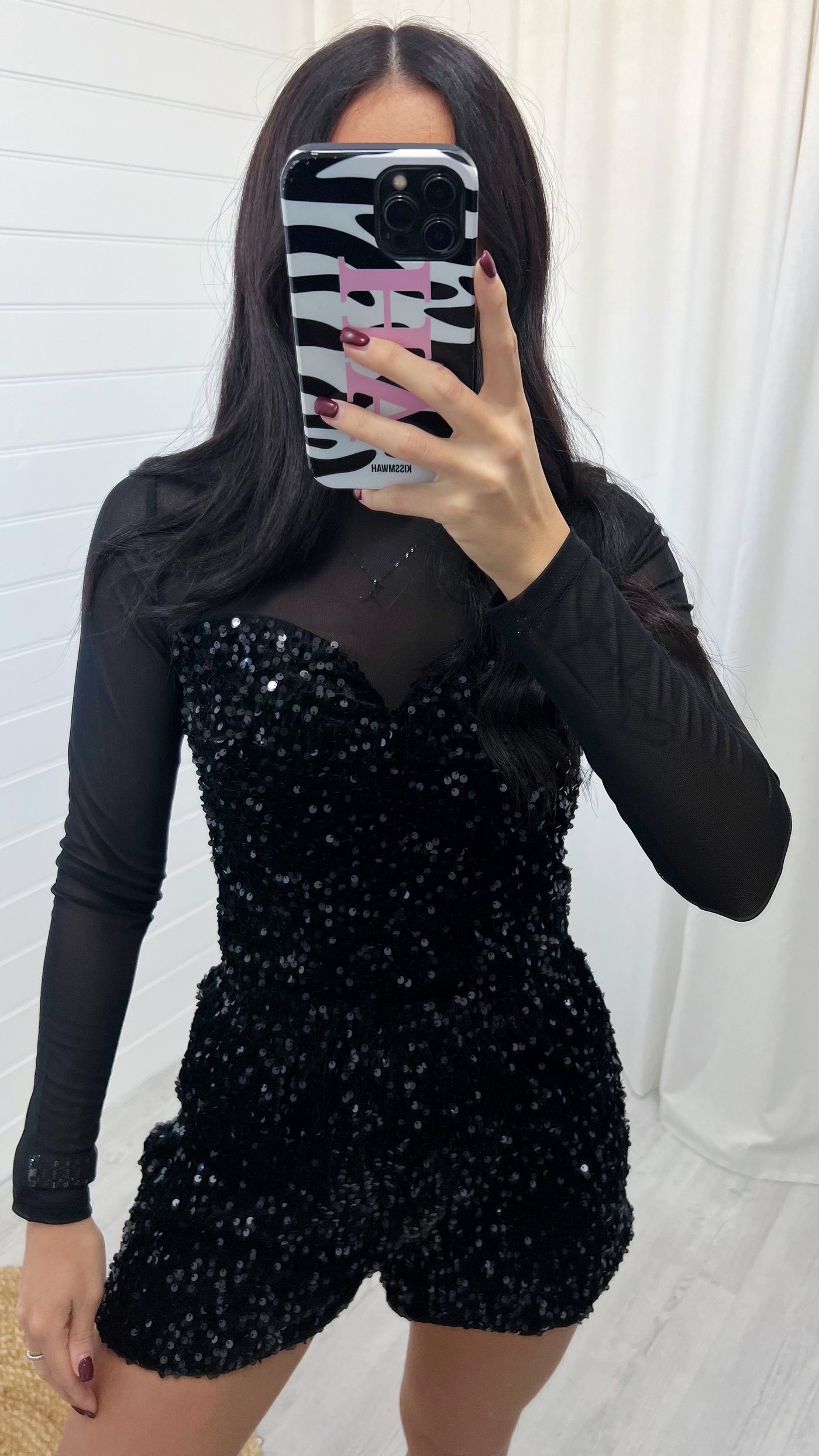 Velvet Sequin Corset Top - BLACK