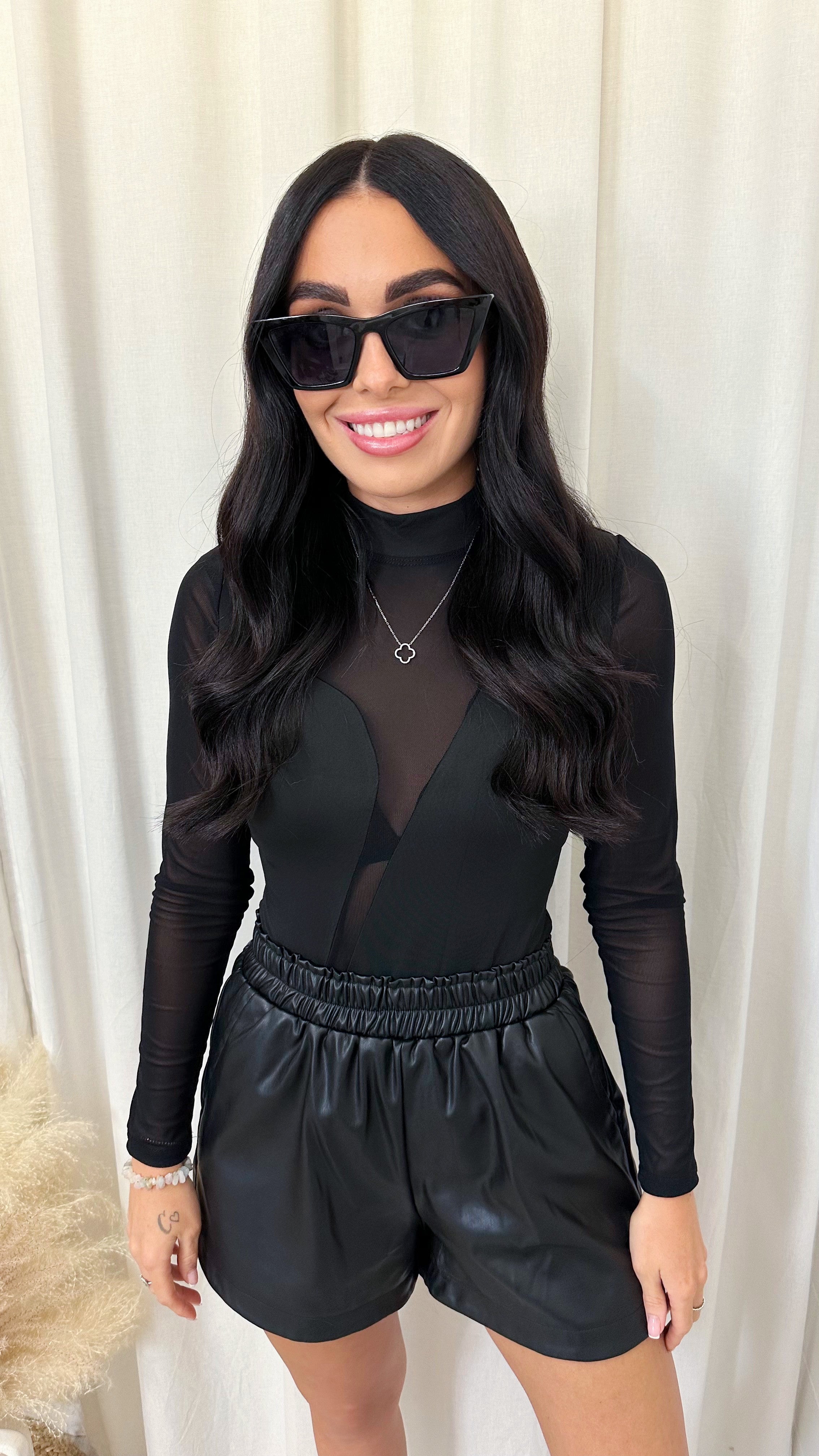 Mesh Insert Bodysuit - BLACK