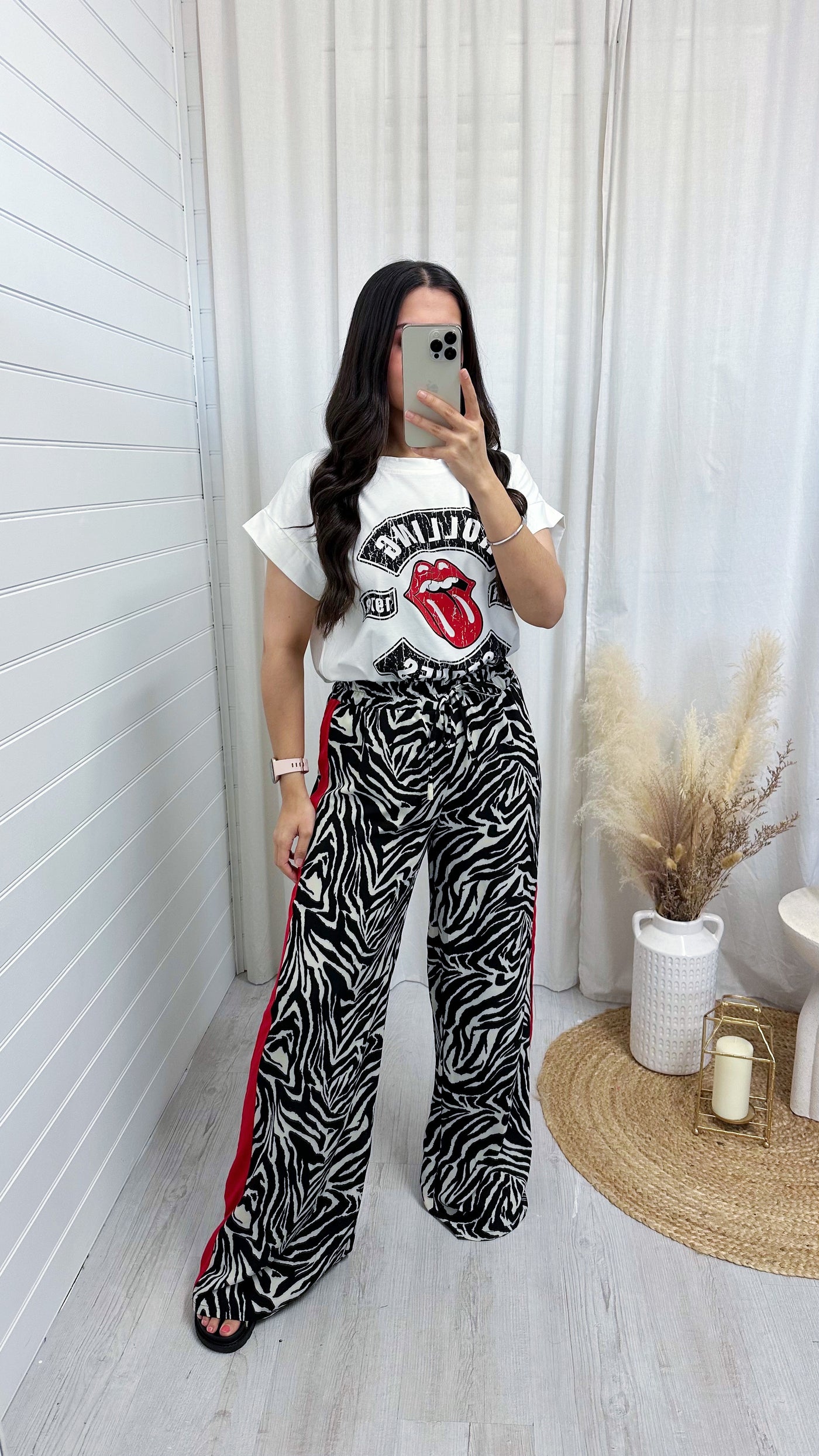 Red Stripe Zebra Print Trousers