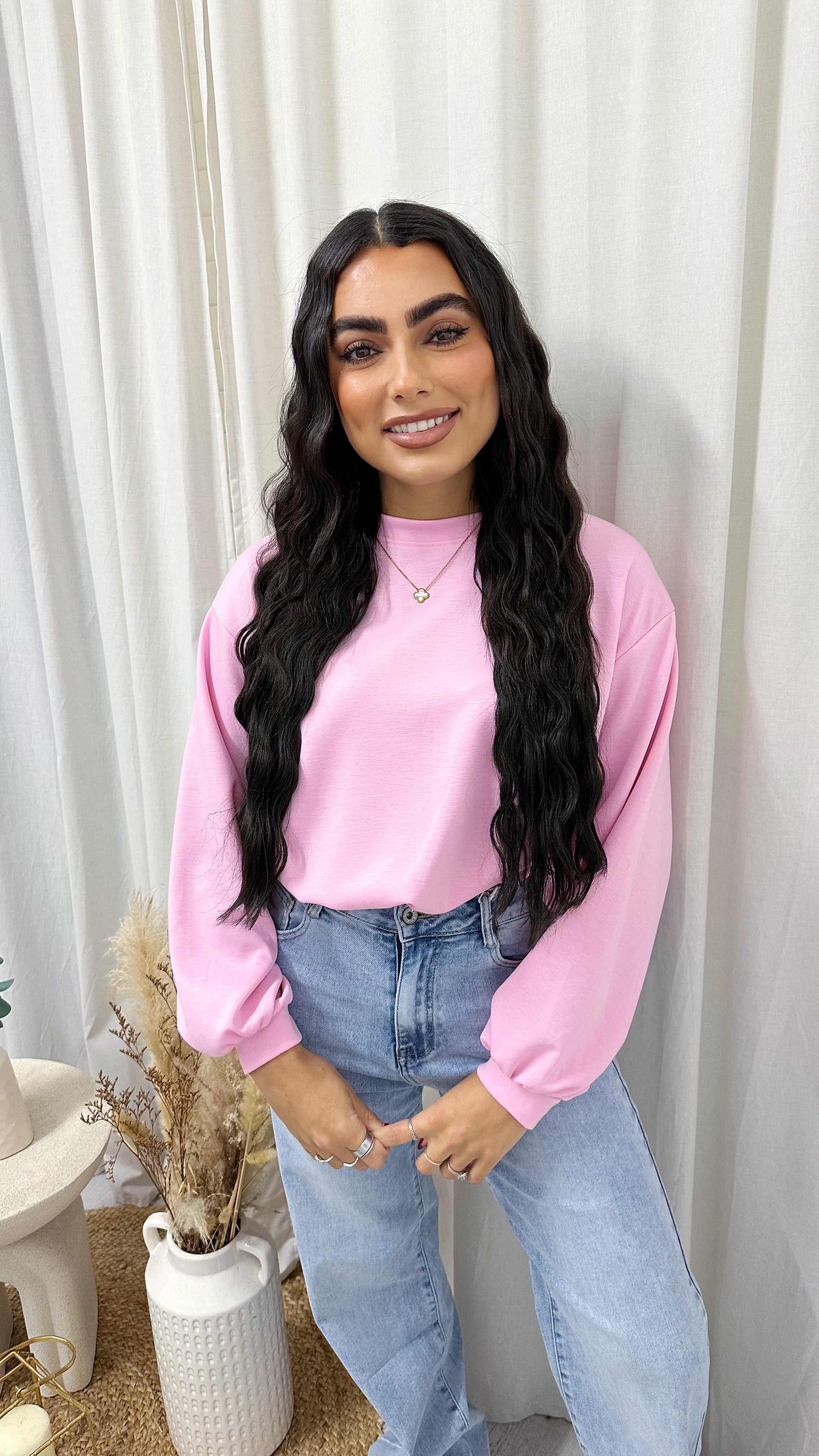 Cropped Long Sleeve Sweatshirt - PINK