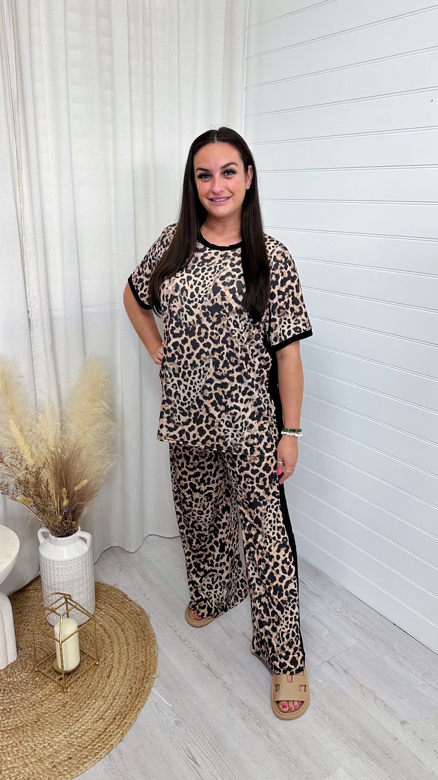 PLUS Black Trim Leopard Print Top and Trousers Co-Ord