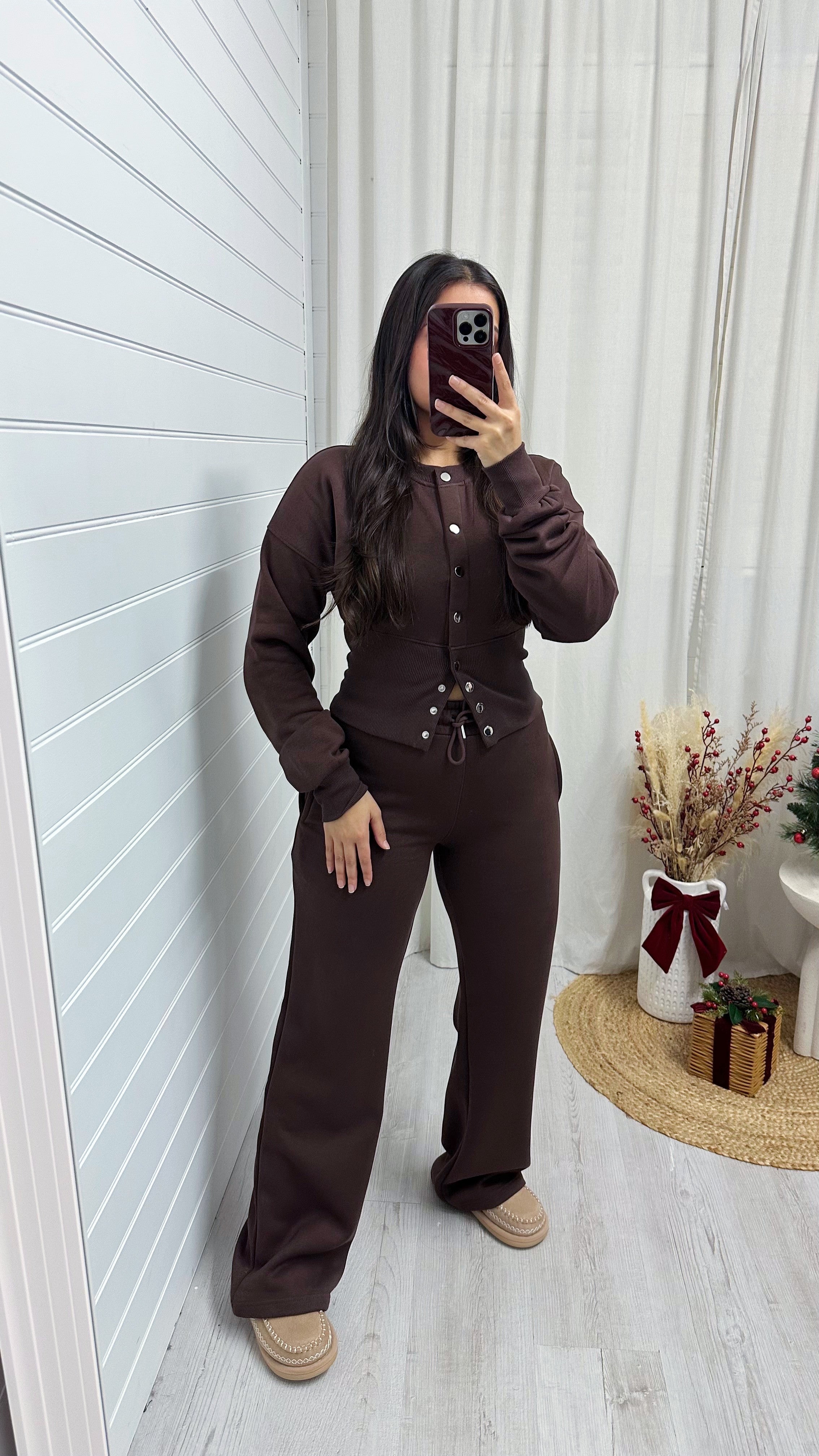Cinched Waist Jacket and Joggers Tracksuit - BROWN