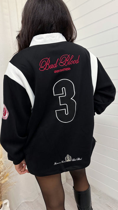 'Bad Blood' Embroidered Slogan Collared Sweatshirt - BLACK