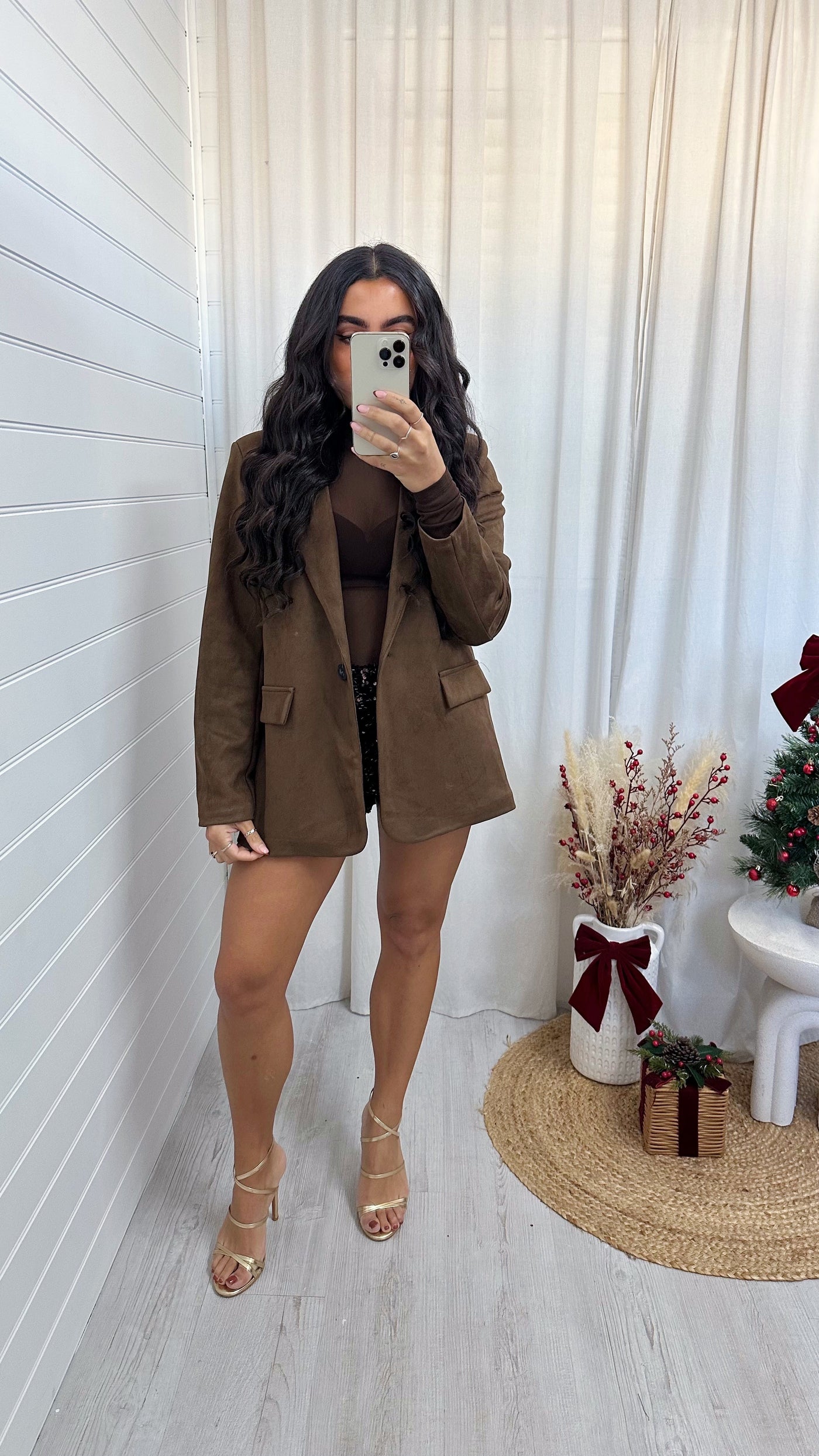 Suede Tailored Fit Blazer - CHOCOLATE BROWN