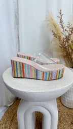 Clear Strap Platform Espadrille Wedges - LIGHT MULTI