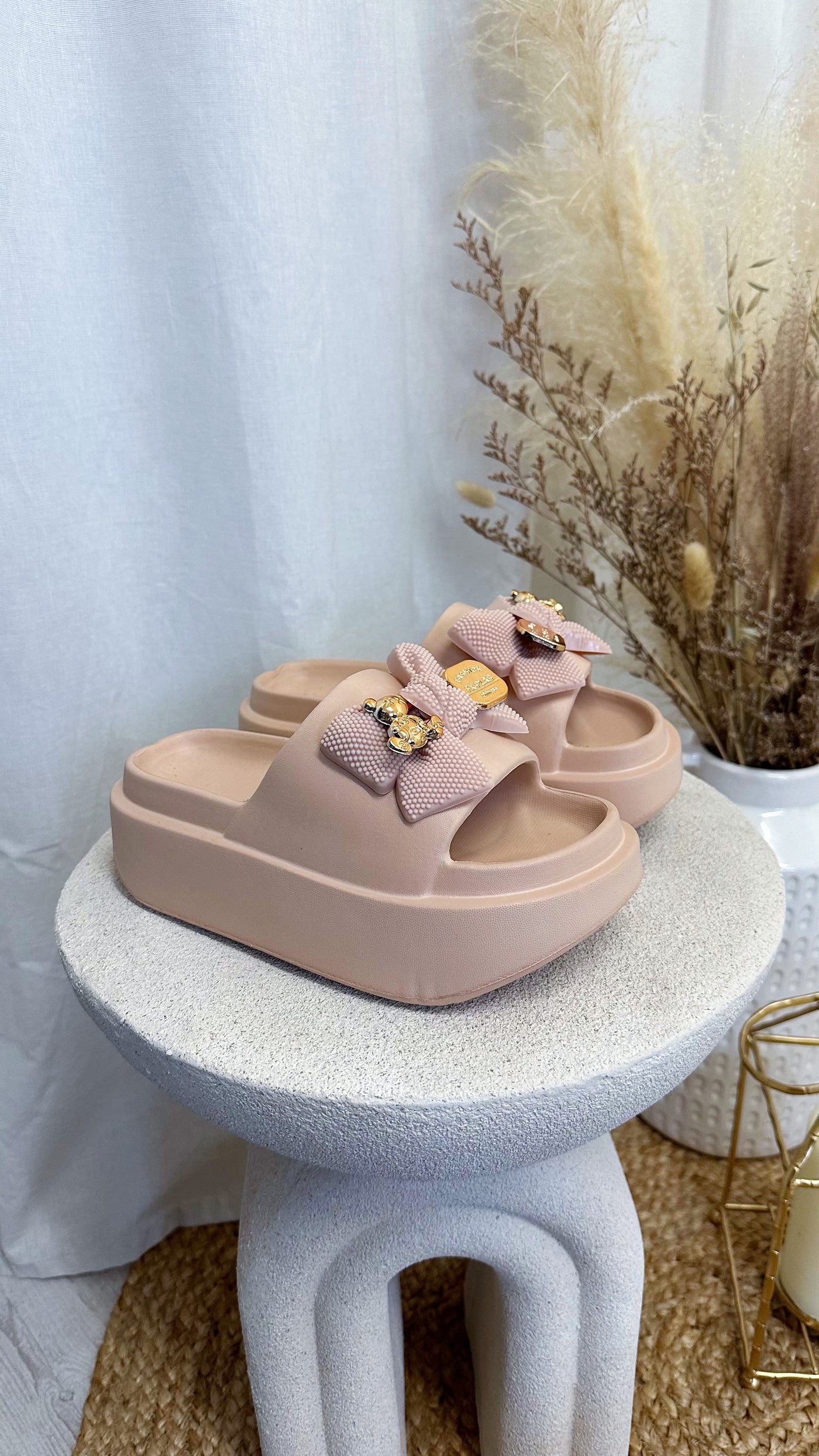 Platform Foam Bow Sliders - NUDE