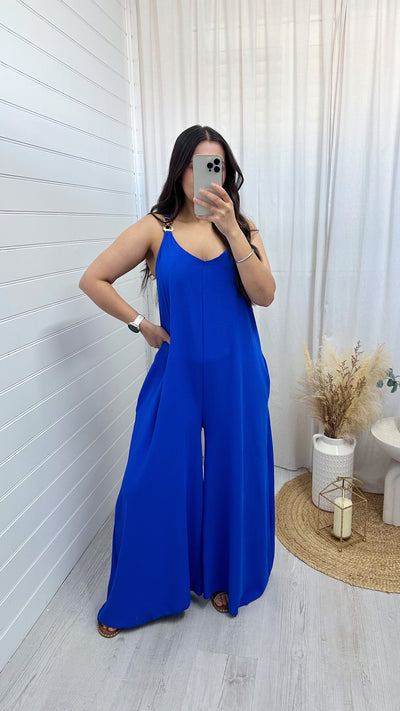 Gold Chain Link Wide Leg Jumpsuit - ROYAL BLUE