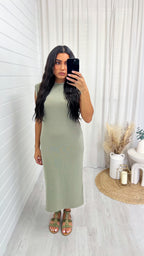 Soft Ribbed Sleeveless Midi Dress - SAGE