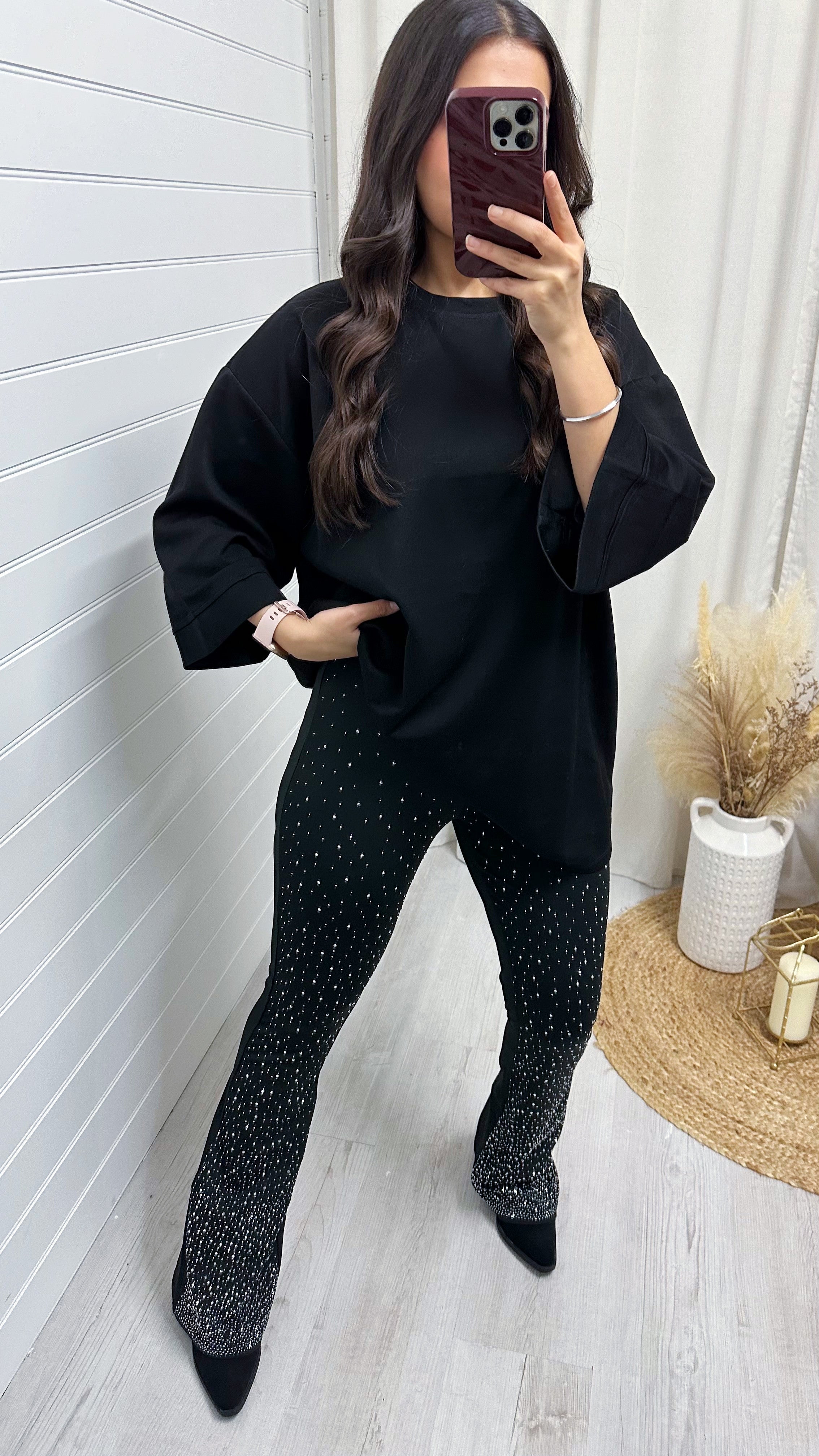 Stretchy Ombre Rhinestone Flares - BLACK