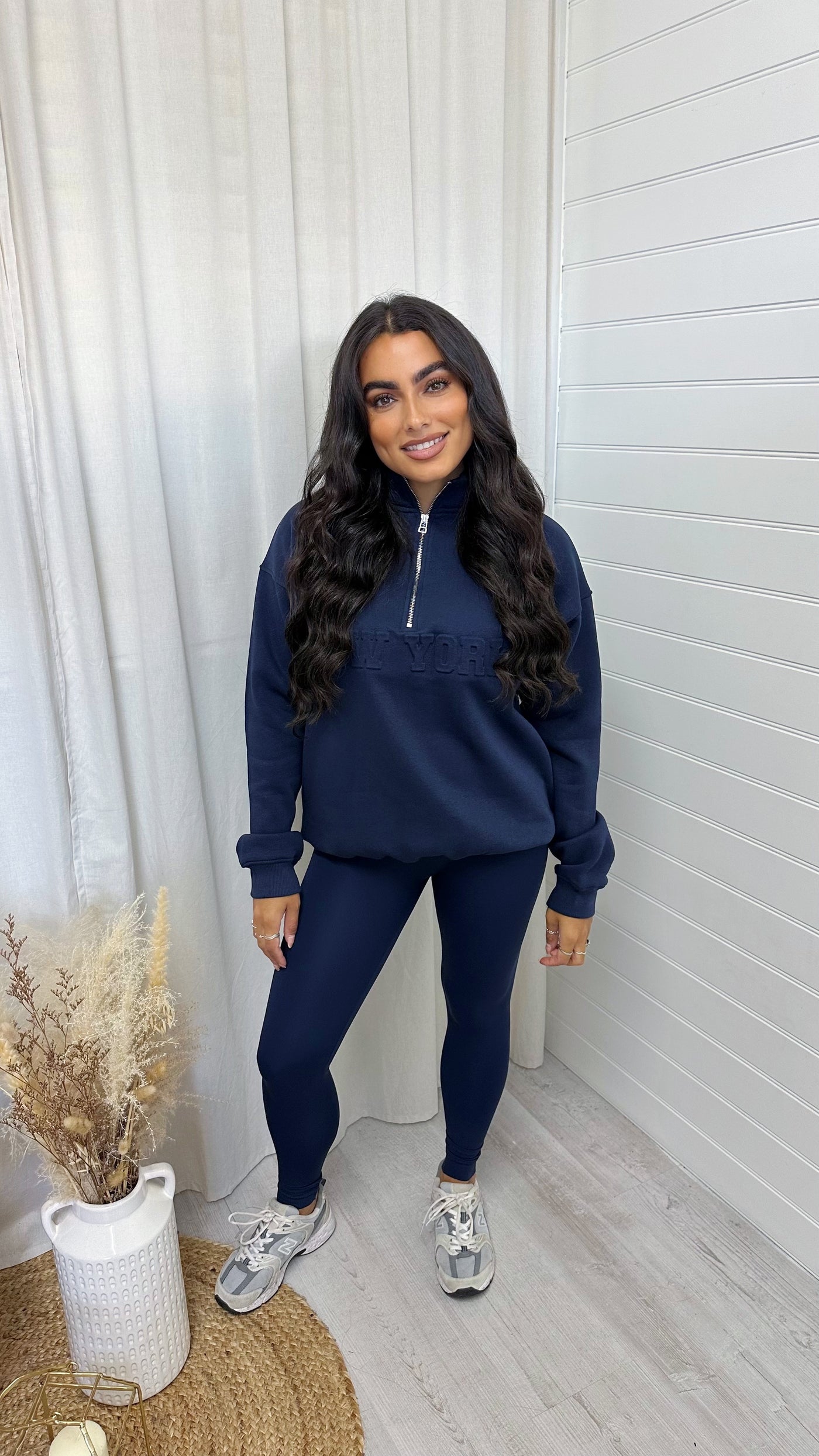New York Embossed Half Zip Sweatshirt - NAVY
