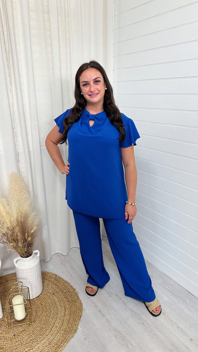 PLUS Short Sleeve Bow Top and Trouser Co-Ord - ROYAL BLUE