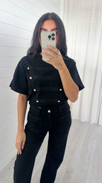 Button Front T-Shirt - BLACK