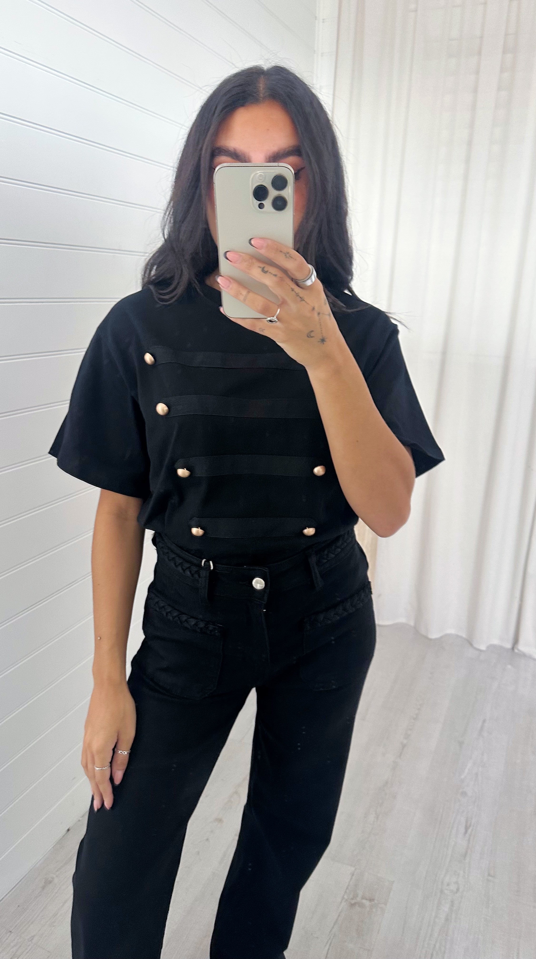 Button Front T-Shirt - BLACK