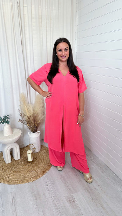 Slit Front Maxi Top and Trouser Co-Ord - CORAL