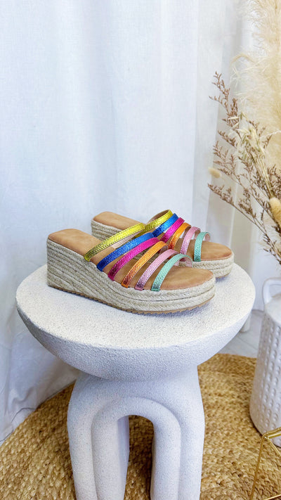 Multi Strap Espadrille Wedges - RAINBOW