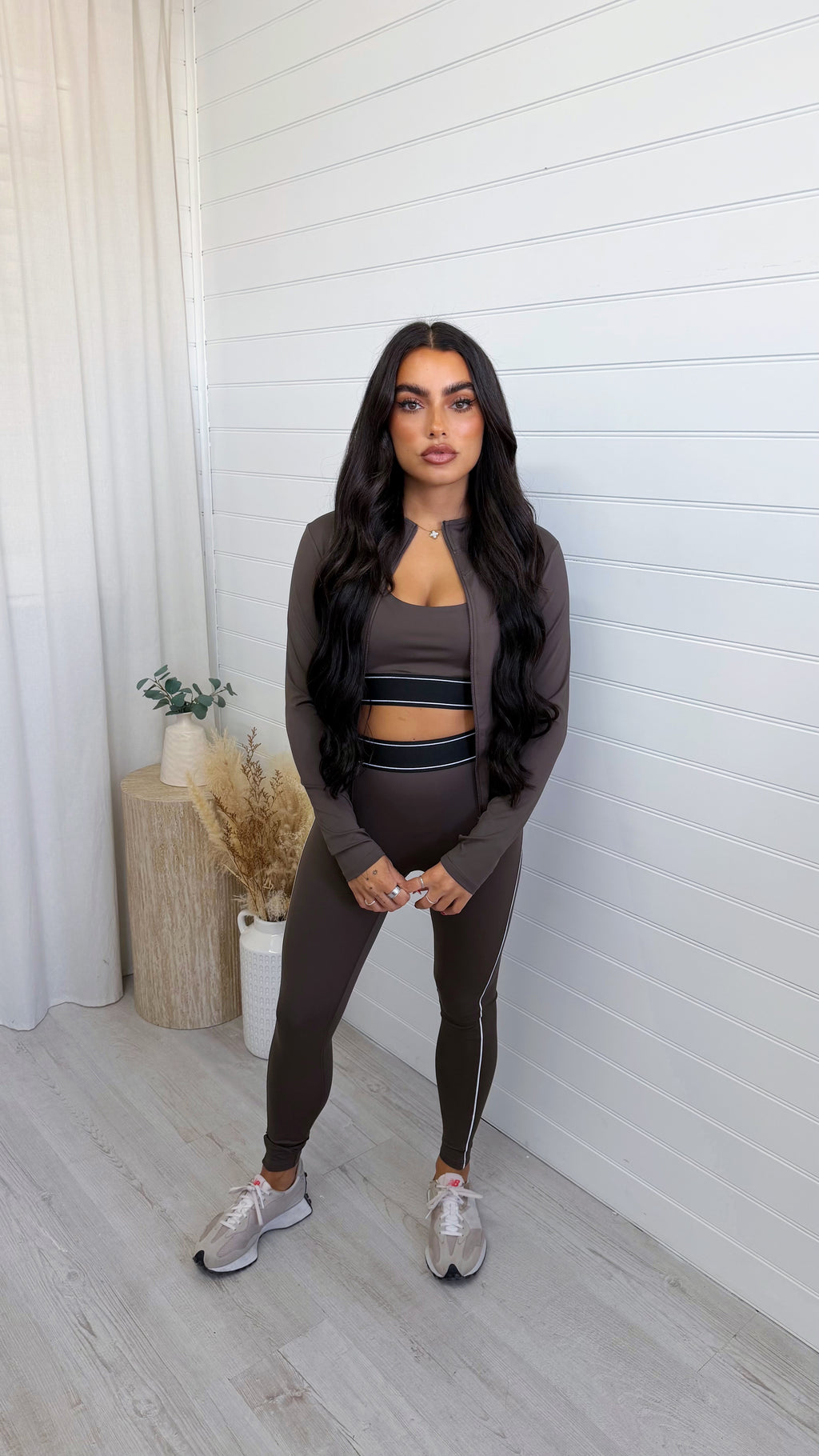 3 Piece Piped Activewear Set - BROWN