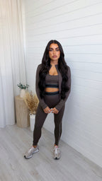 3 Piece Piped Activewear Set - BROWN