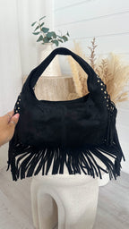 Suede Fringe Bag - BLACK