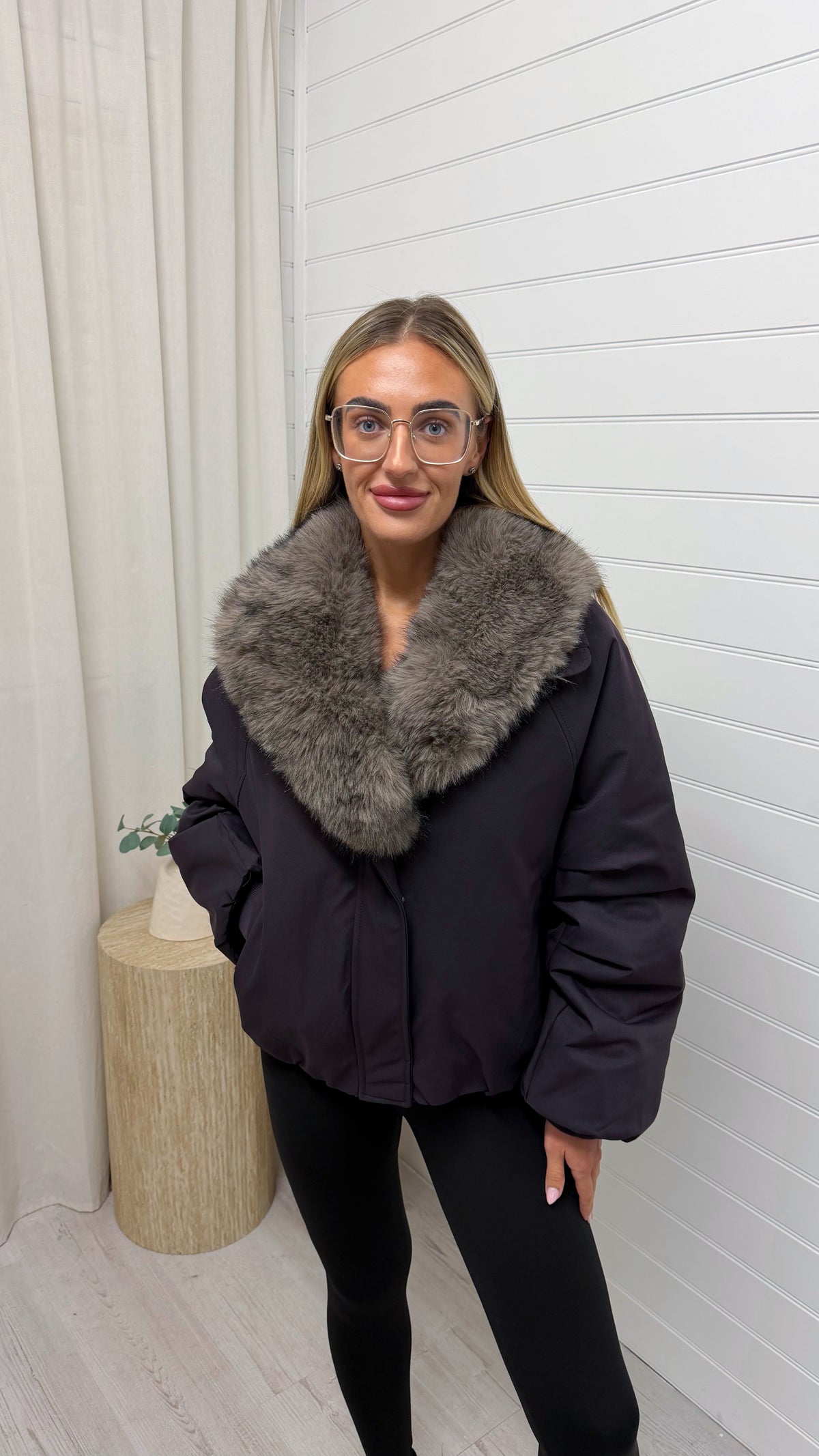 Faux Fur Collar Coat - PLUM