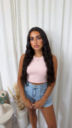 Ribbed Crop Vest Top - BABY PINK