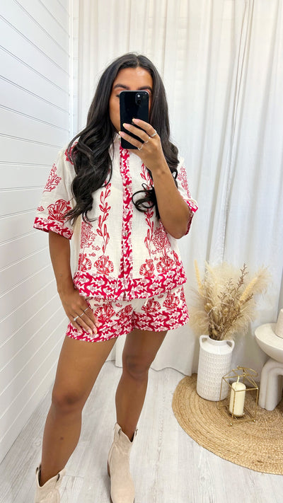 Seaside Embroidered Shirt and Shorts - BEIGE