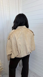 Suede Baggy Sleeve Lapel Bomber Jacket - BEIGE