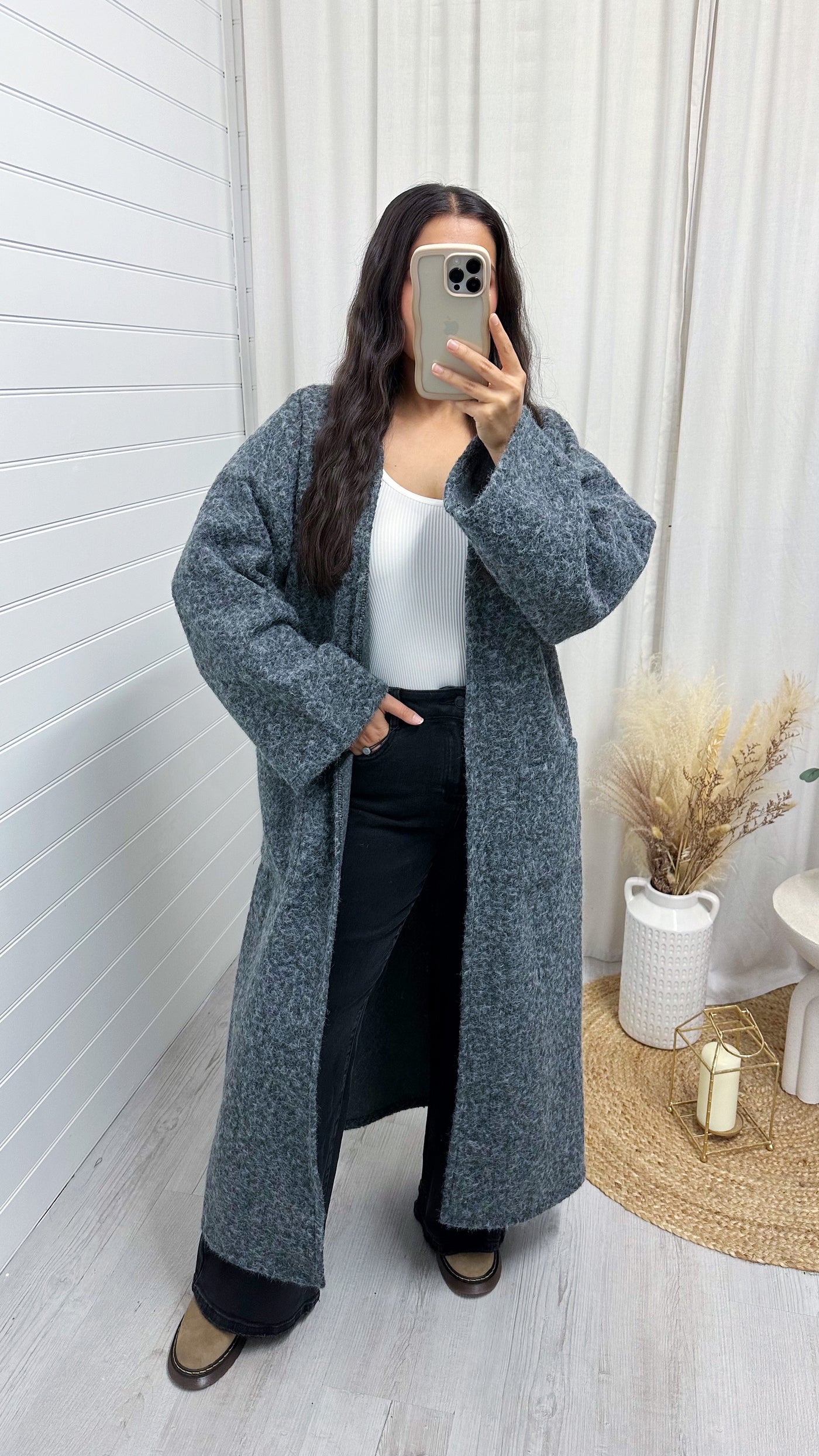 Oversized Long Line Wool Over Coat - GREY