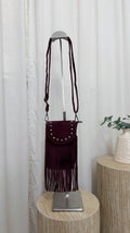 Suede Fringe Mini Cross Body Bag - BERRY