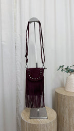 Suede Fringe Mini Cross Body Bag - BERRY