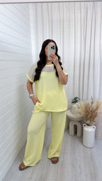 Metallic Mesh T-Shirt and Trouser Co-Ord - LEMON