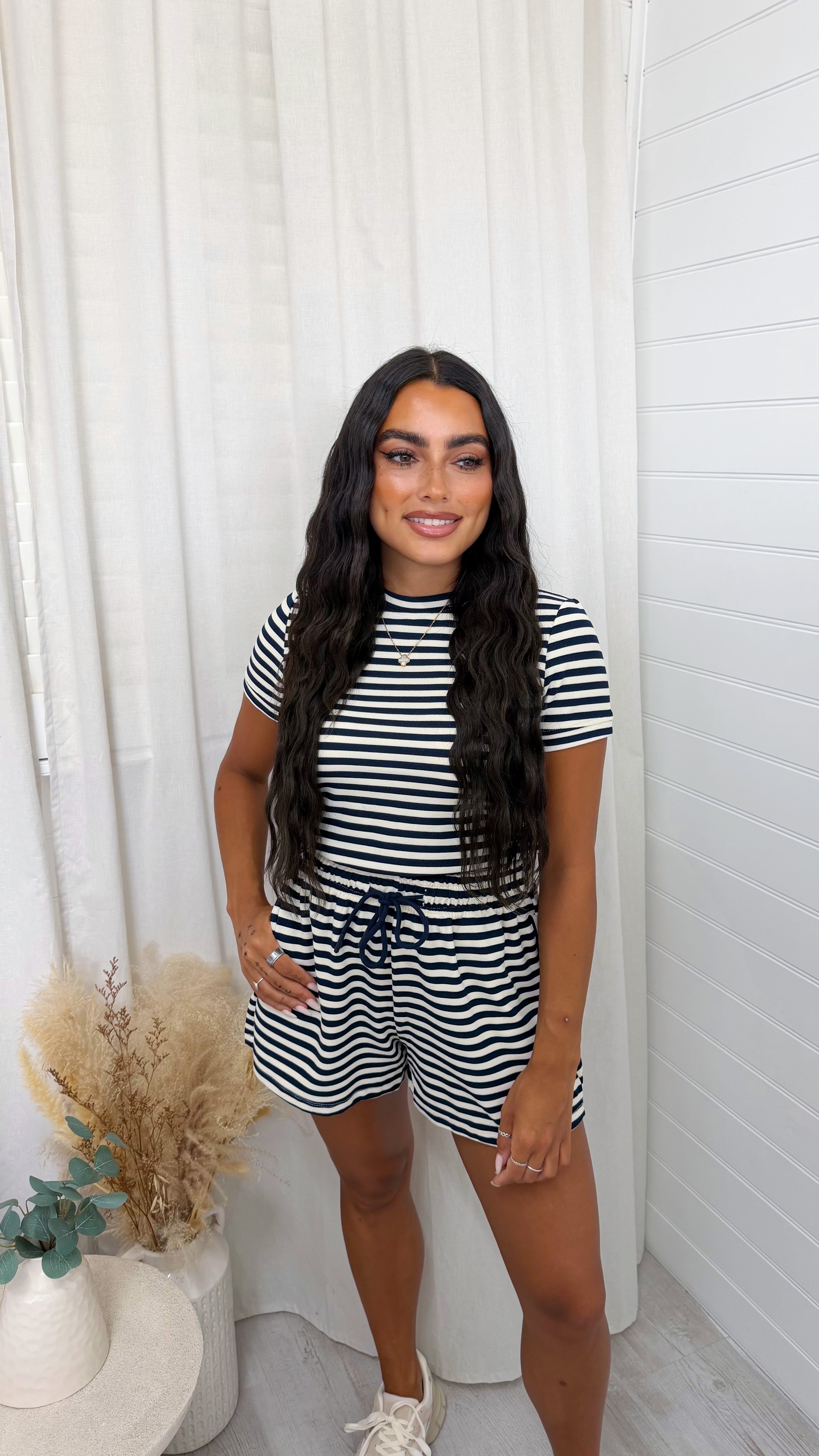 Colour Block Stripe T-Shirt and Shorts Co-Ord - NAVY