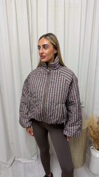 Quilted Gingham Bomber Jacket - PINK