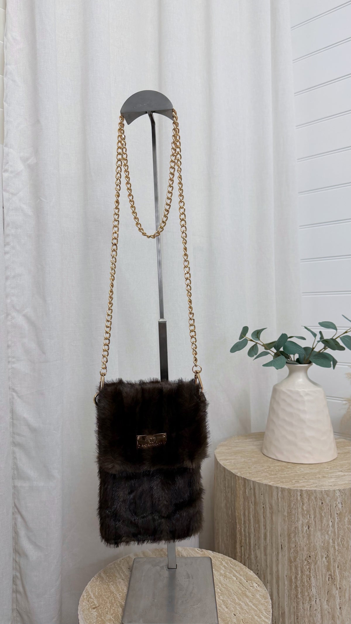 Faux Fur Mini Bag - BROWN