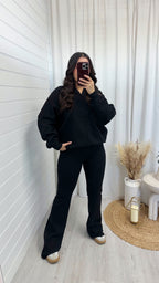 Bomber Jacket and Flare Joggers Co-Ord - BLACK