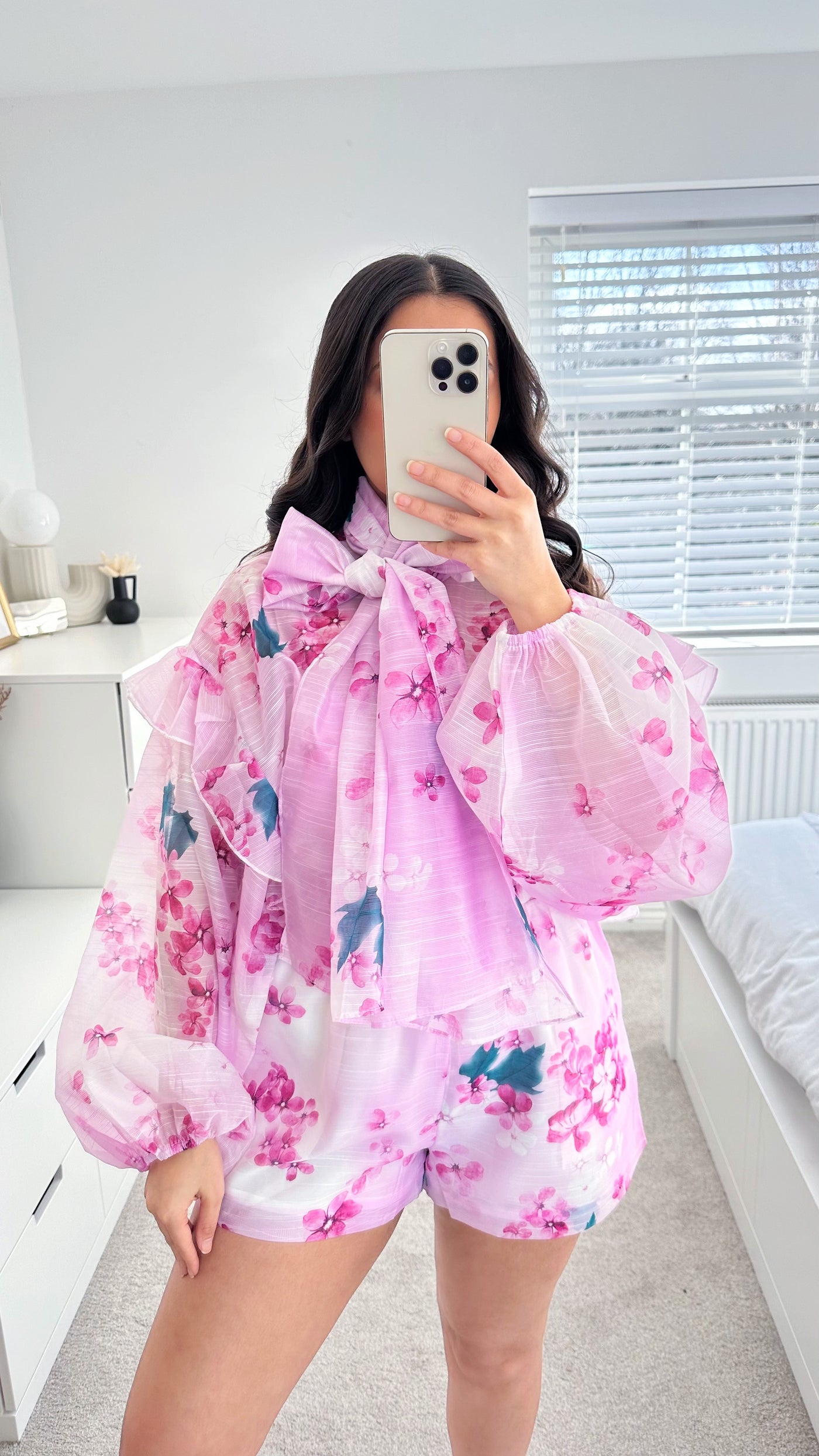 Floral Bow Blouse and Shorts Co-Ord - LILAC