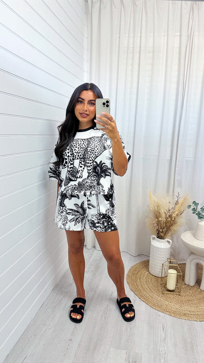 Jungle Cheetah Print Crop Top and Shorts Co-Ord - BLACK