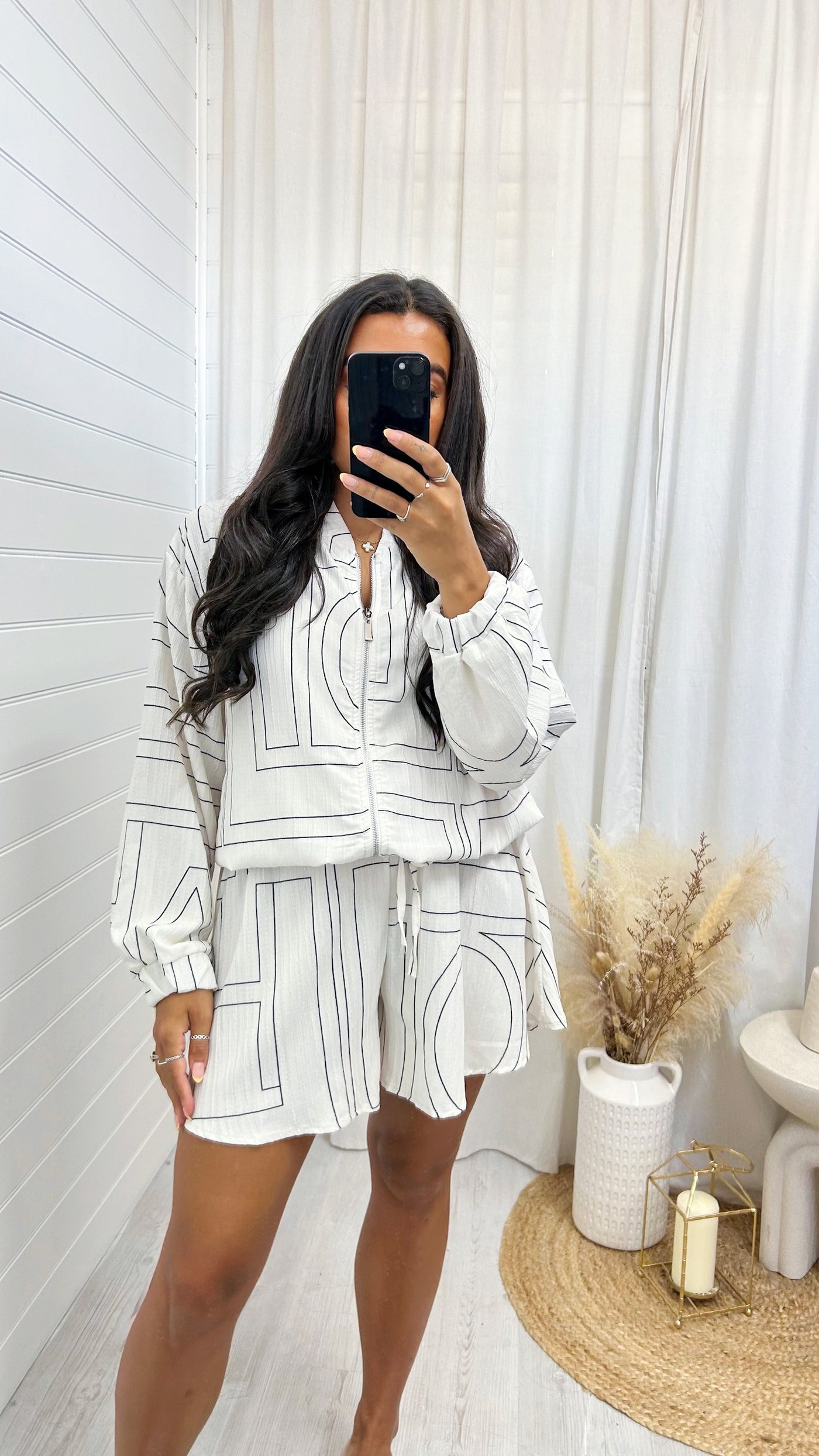 Geo Print Bomber Jacket and Shorts Co-Ord