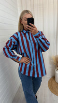 Chunky Stripe Oversized Shirt - BURGUNDY/BLUE