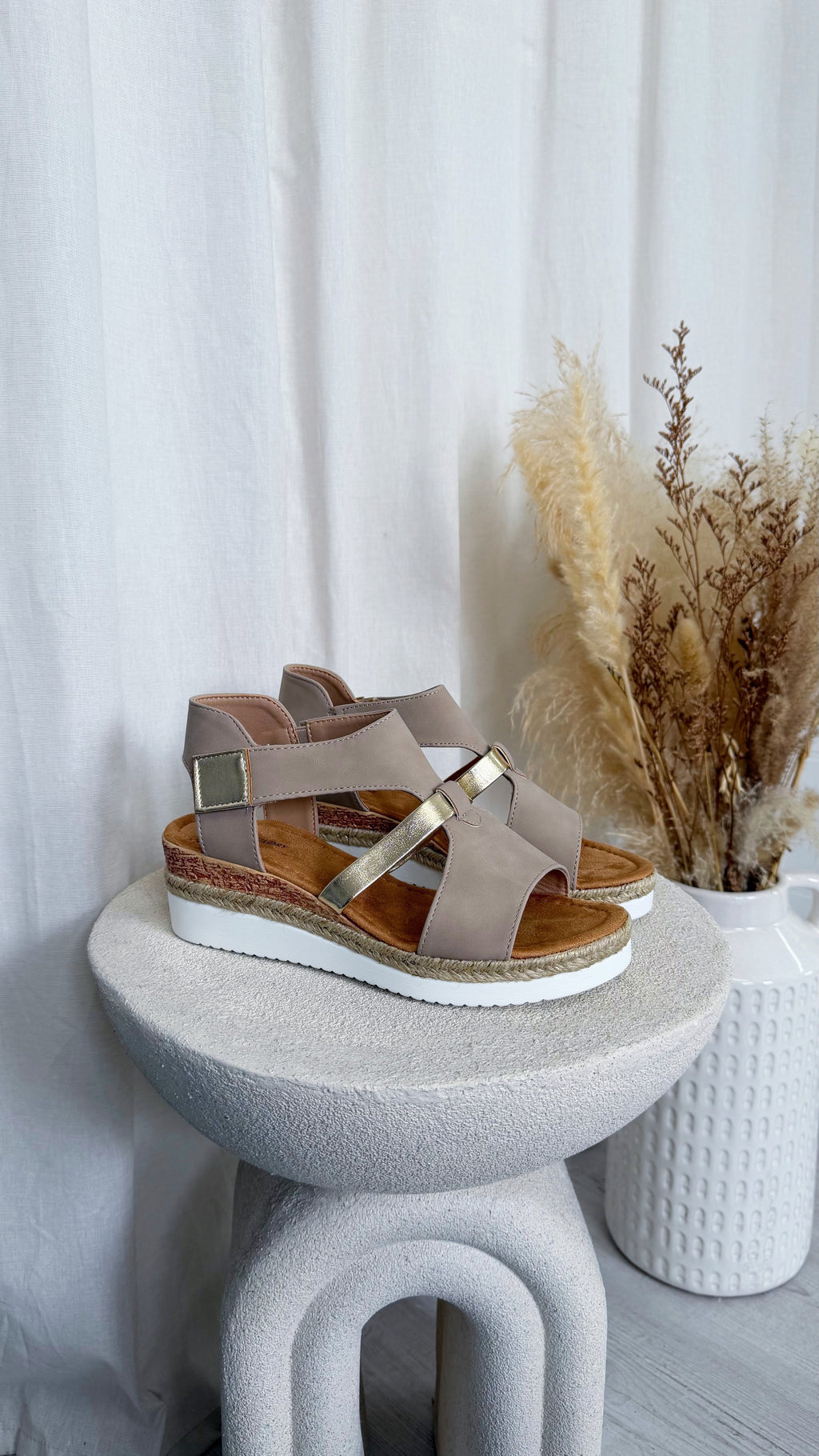 Suede Comfort Wedge Sandals - TAUPE