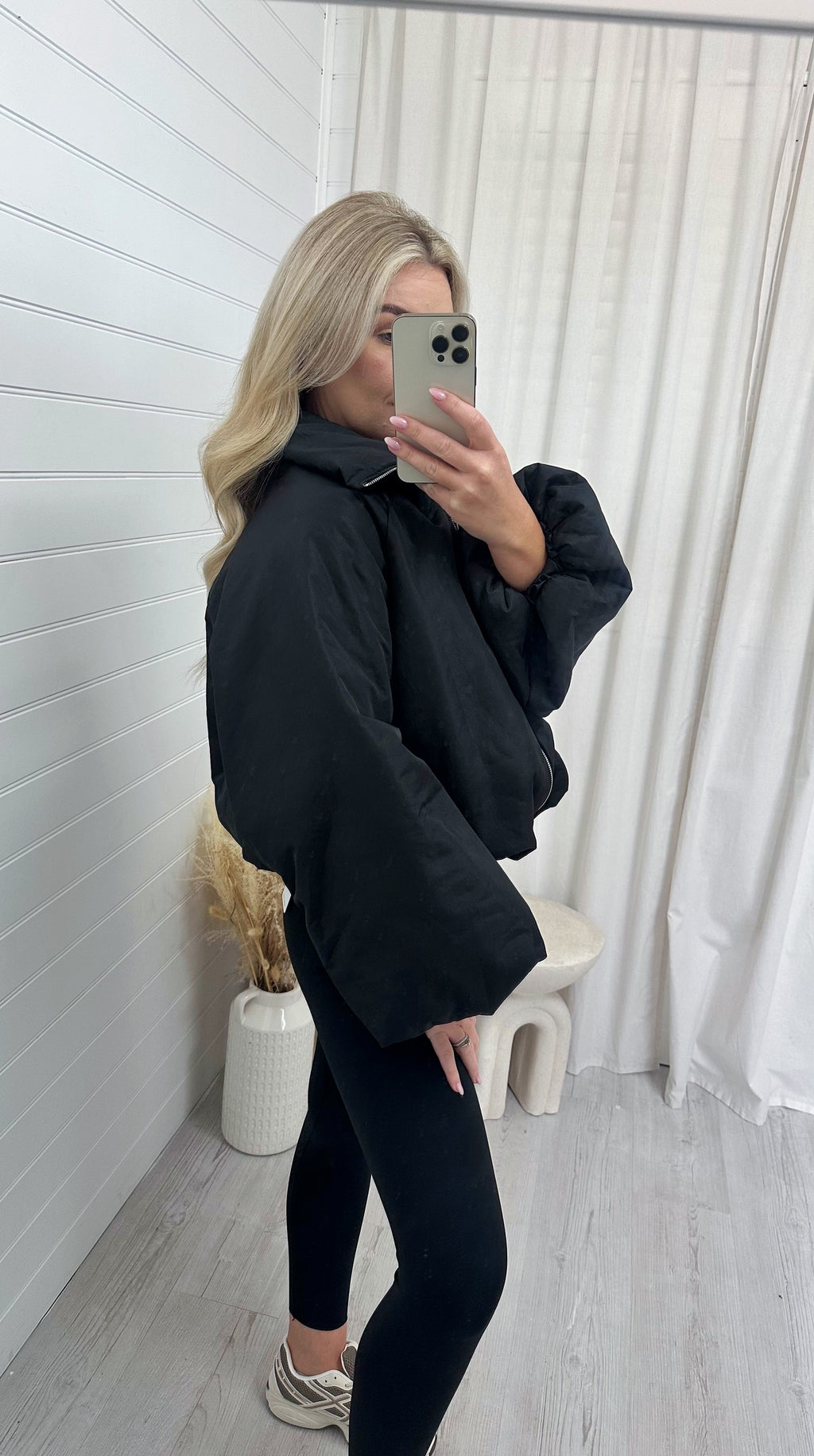 Balloon Sleeve Puffer Jacket - BLACK
