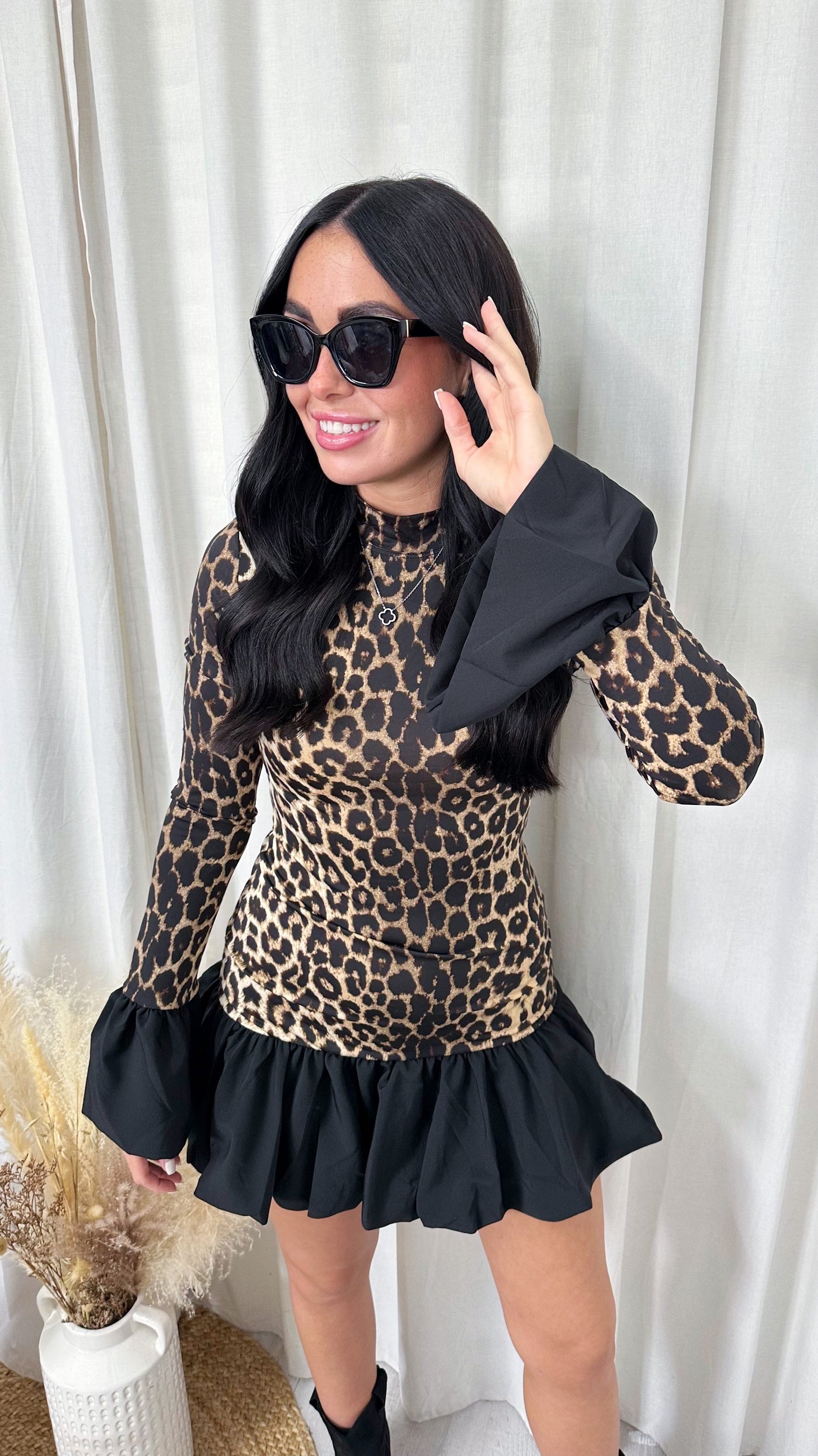 Leopard Puff Ball Mini Dress