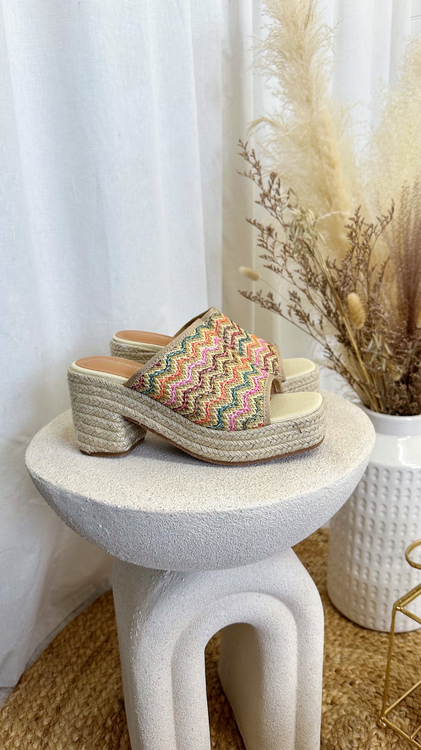 Chunky Woven Heeled Sandals - BEIGE