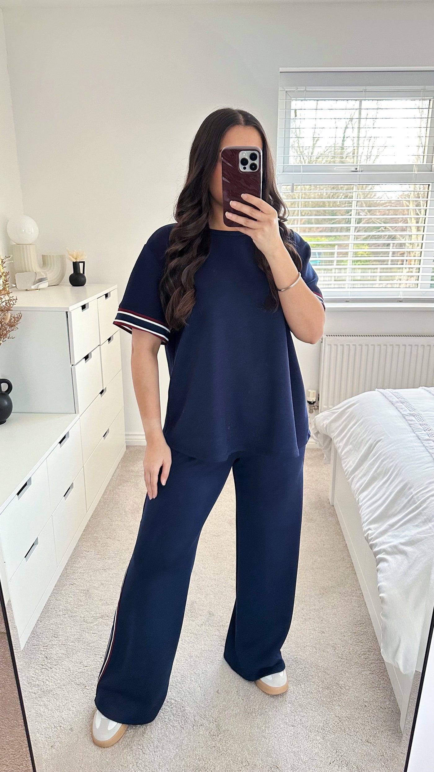 Side Stripe T-Shirt and Wide Leg Joggers Co-Ord - NAVY