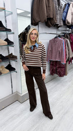 Denim Insert Cable Knit Jumper - BROWN